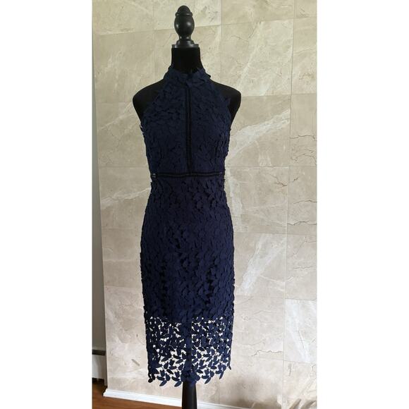 Bardot Gemma Halter Midi Dress - 6, Navy Lace, Cocktail, Christmas Party, NWT - Picture 3 of 12
